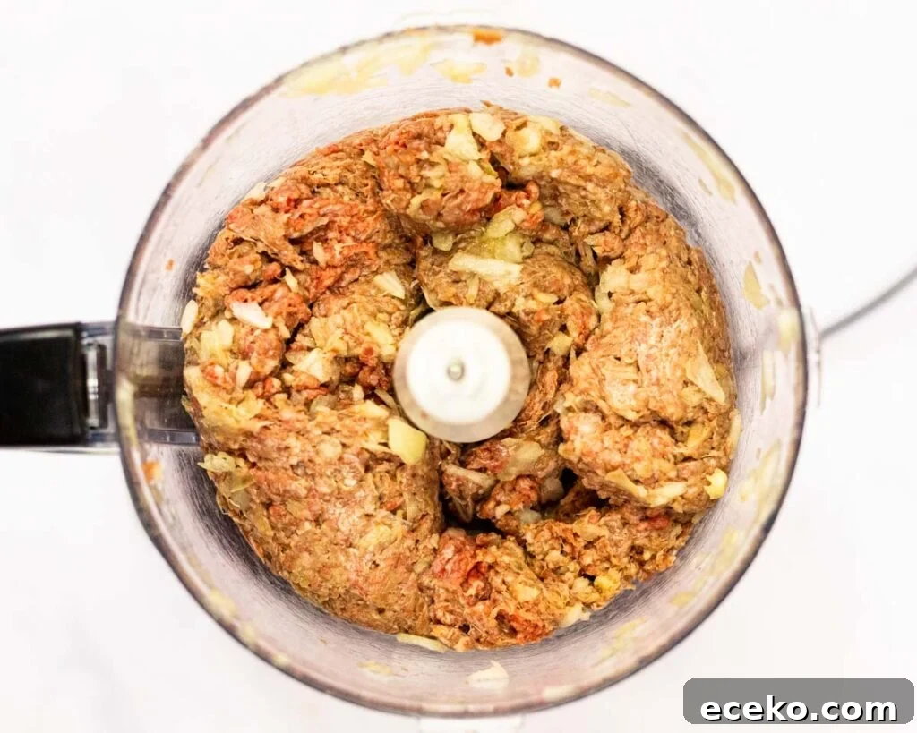 minced beef and onion in a food processor