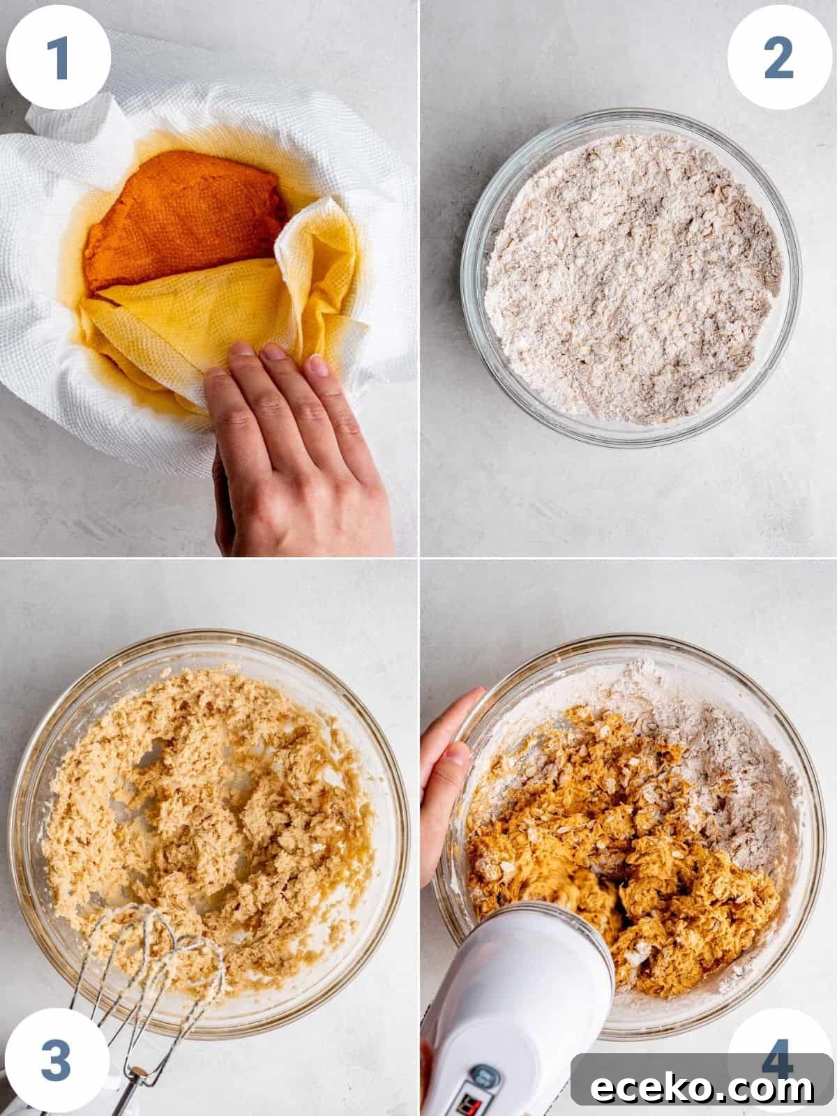Oatmeal Pumpkin Cheesecake Cookie Recipe for Fall Baking 4 step by step instructions how to make oatmeal pumpkin cookies