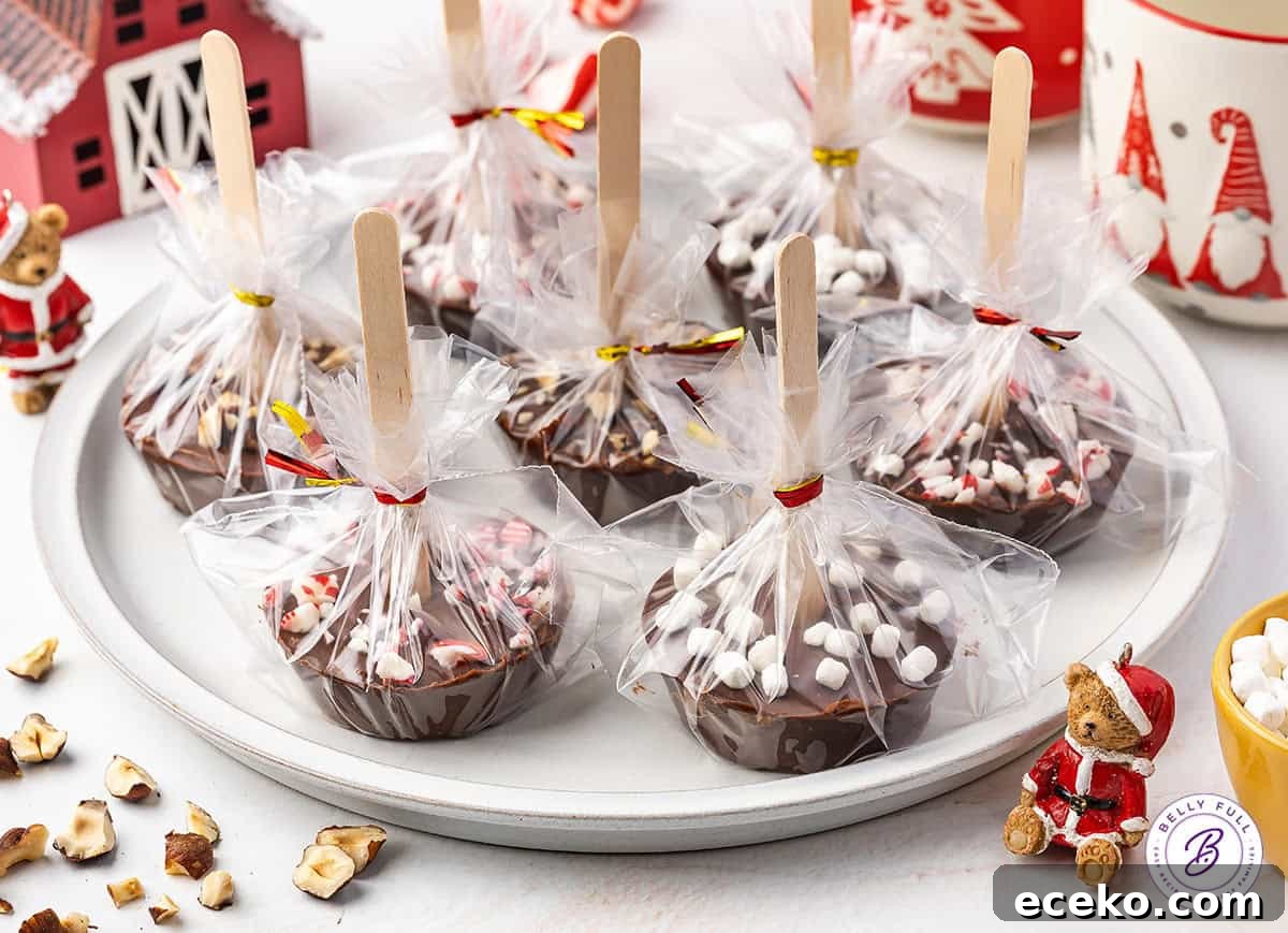 Made with semi-sweet chocolate, Nutella, and heavy cream, Hot Chocolate on a Stick is a fun way to enjoy a rich, indulgent mug of hot cocoa. A plate of hot chocolate on a stick individually wrapped in cellophane