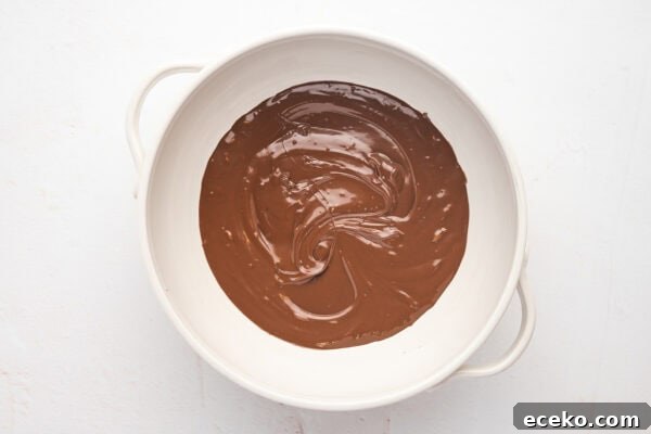 Hot Chocolate Sticks: Easy Melt-and-Serve Cocoa Treats 3 Melted chocolate in a bowl
