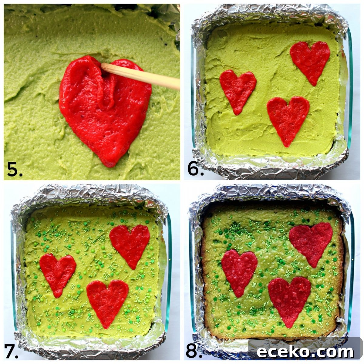 Steps 5-8 for making Grinch Brownies