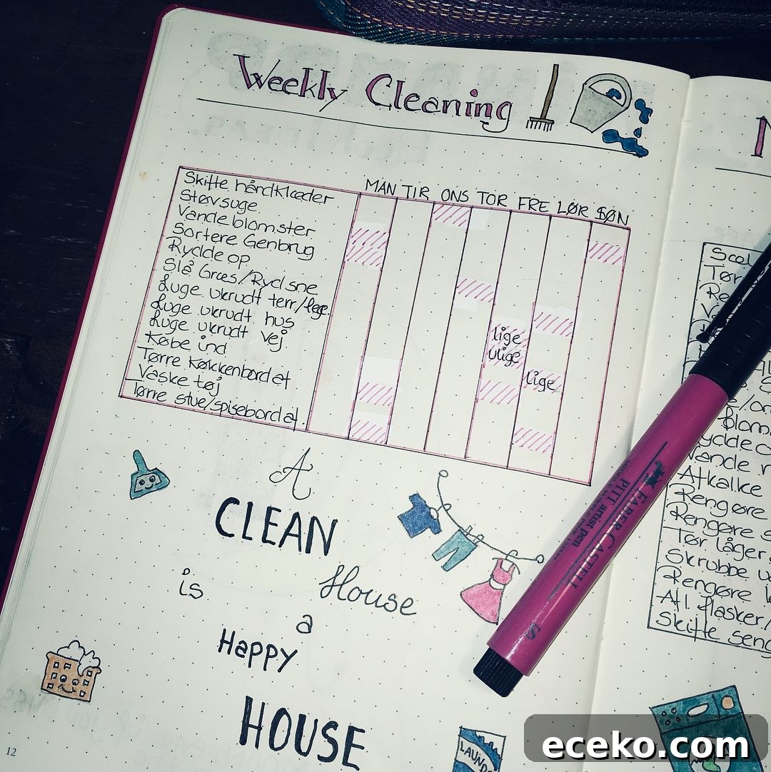 Bullet Journal Cleaning Schedule: 20 Smart Layout Ideas 11 Weekly Cleaning Schedule