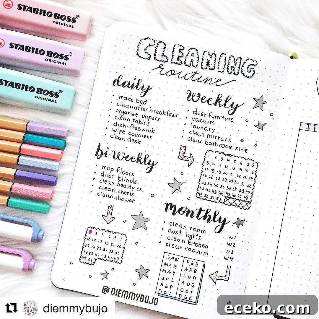 Bullet Journal Cleaning Schedule: 20 Smart Layout Ideas 20 Play With Fonts