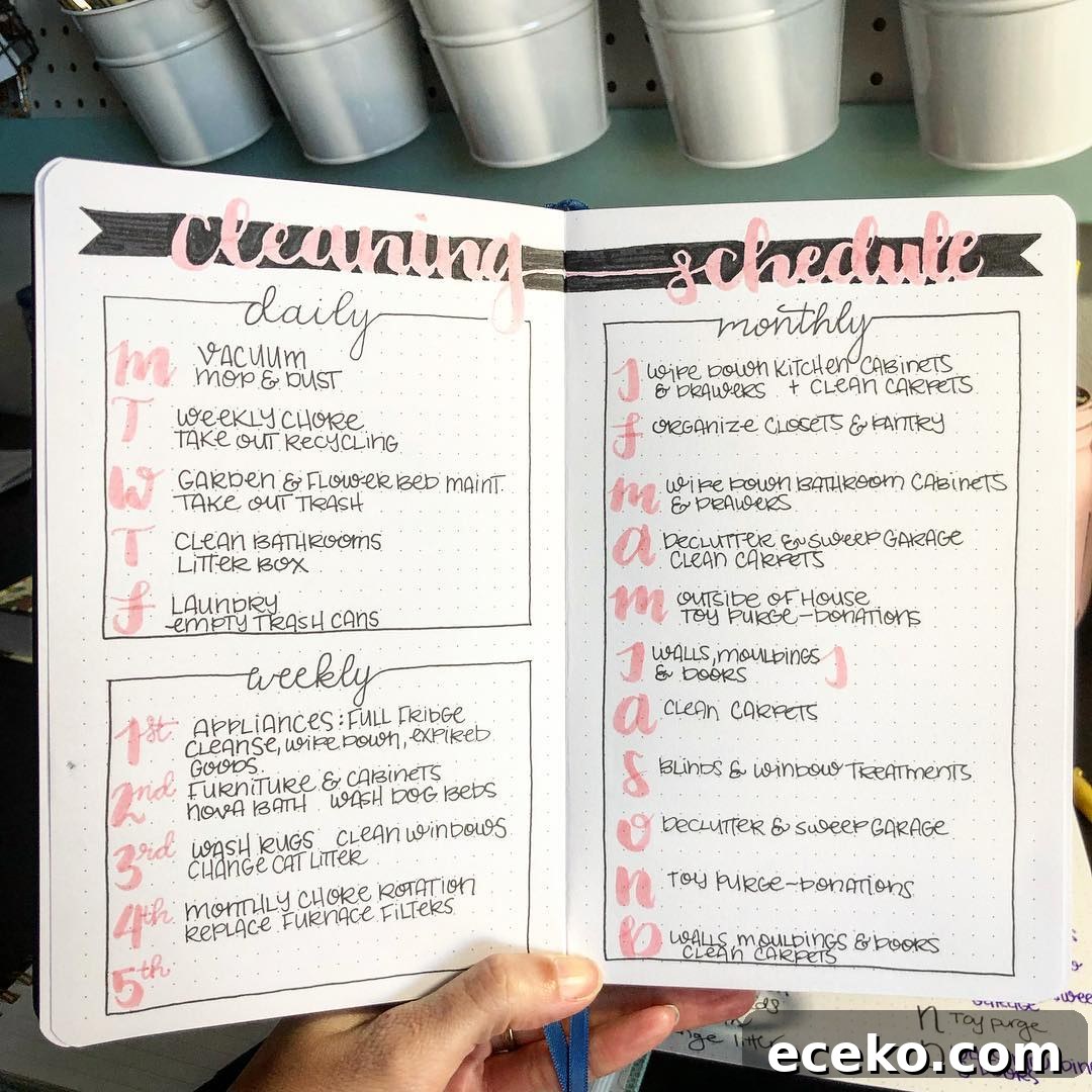 Bullet Journal Cleaning Schedule: 20 Smart Layout Ideas 21 Bring On the Pink!
