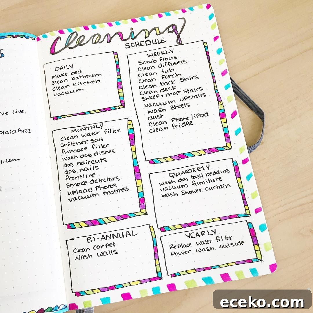 Bullet Journal Cleaning Schedule: 20 Smart Layout Ideas 9 Colorful Cleaning Schedule
