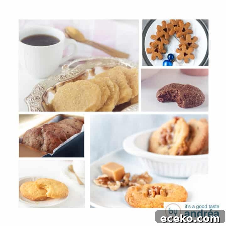 Square photo with a collage of six different cookies.