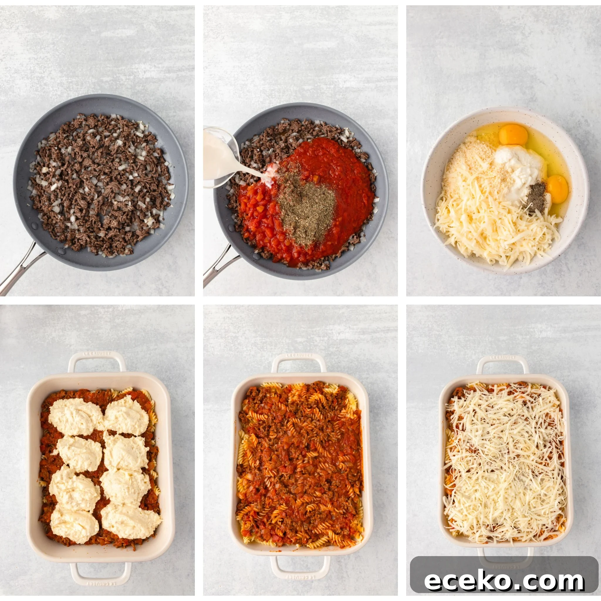 One-Pan Ricotta Lasagna Casserole Recipe 4 Images of step-by-step instructions for how to make lasagna casserole.