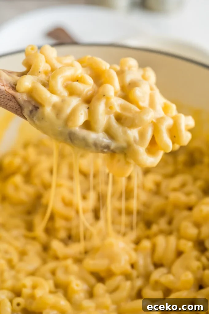 One-Pan Ricotta Lasagna Casserole Recipe 9 Scoop of mac and cheese held over dish of remaining mac and cheese.