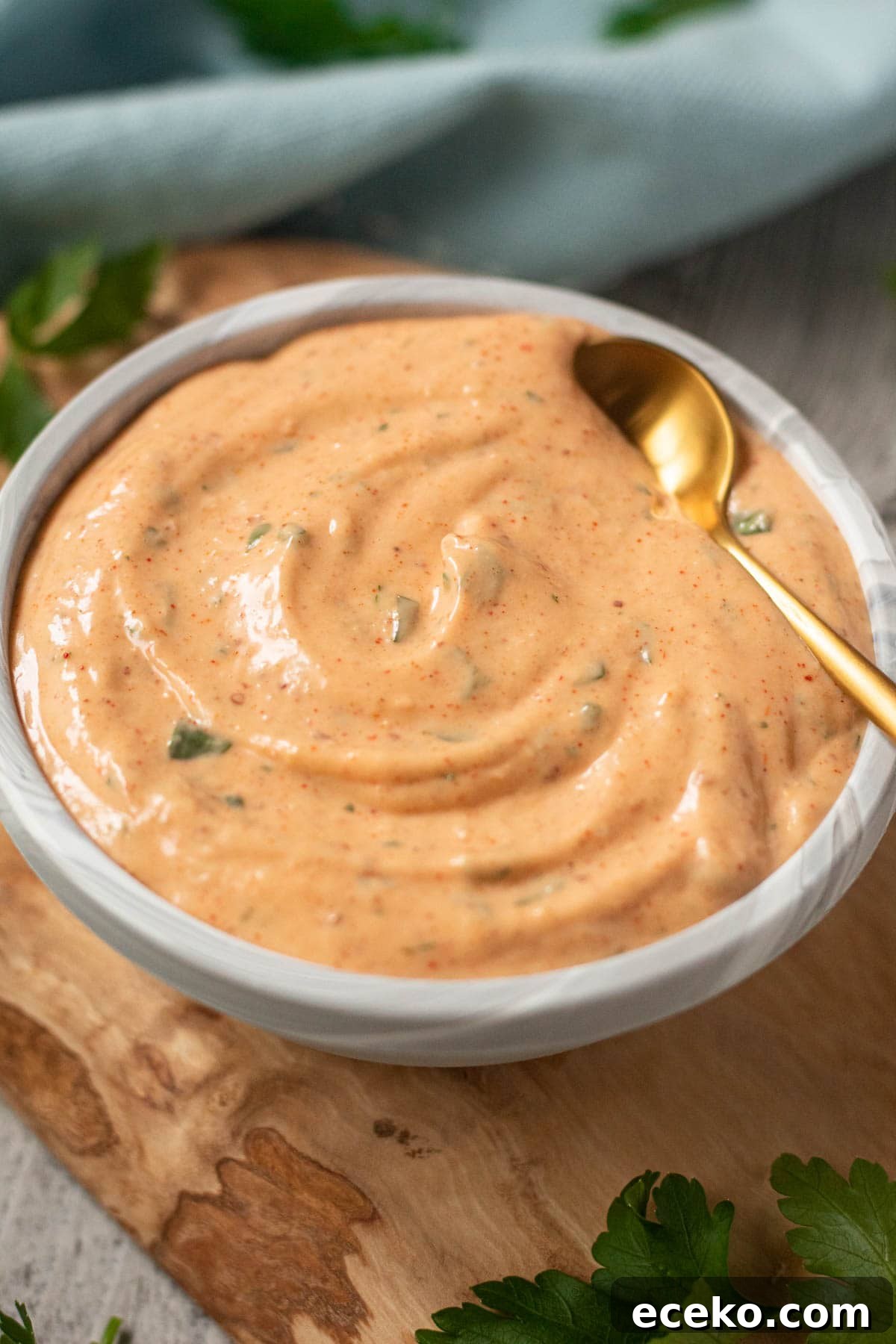 Authentic New Orleans Remoulade Sauce Recipe for Seafood 6 New Orleans remoulade sauce in a gray bowl.
