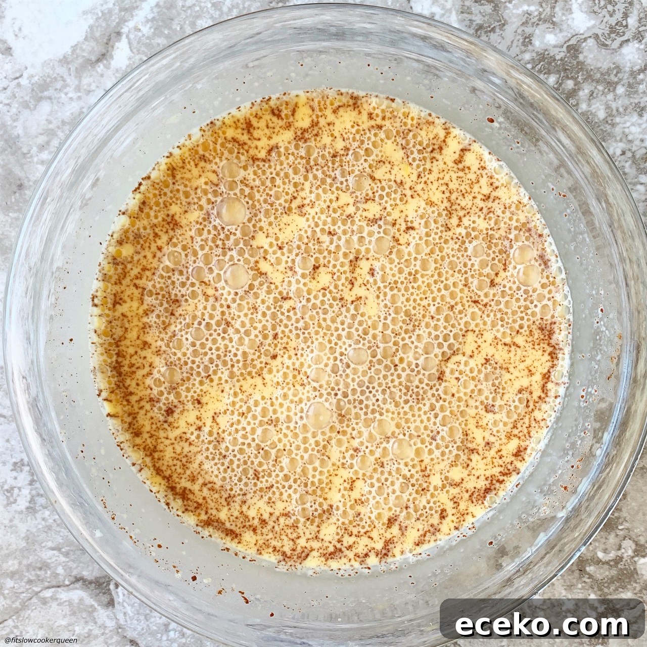 wet mixture for Slow Cooker Apples & Honey Challah Bread Pudding 