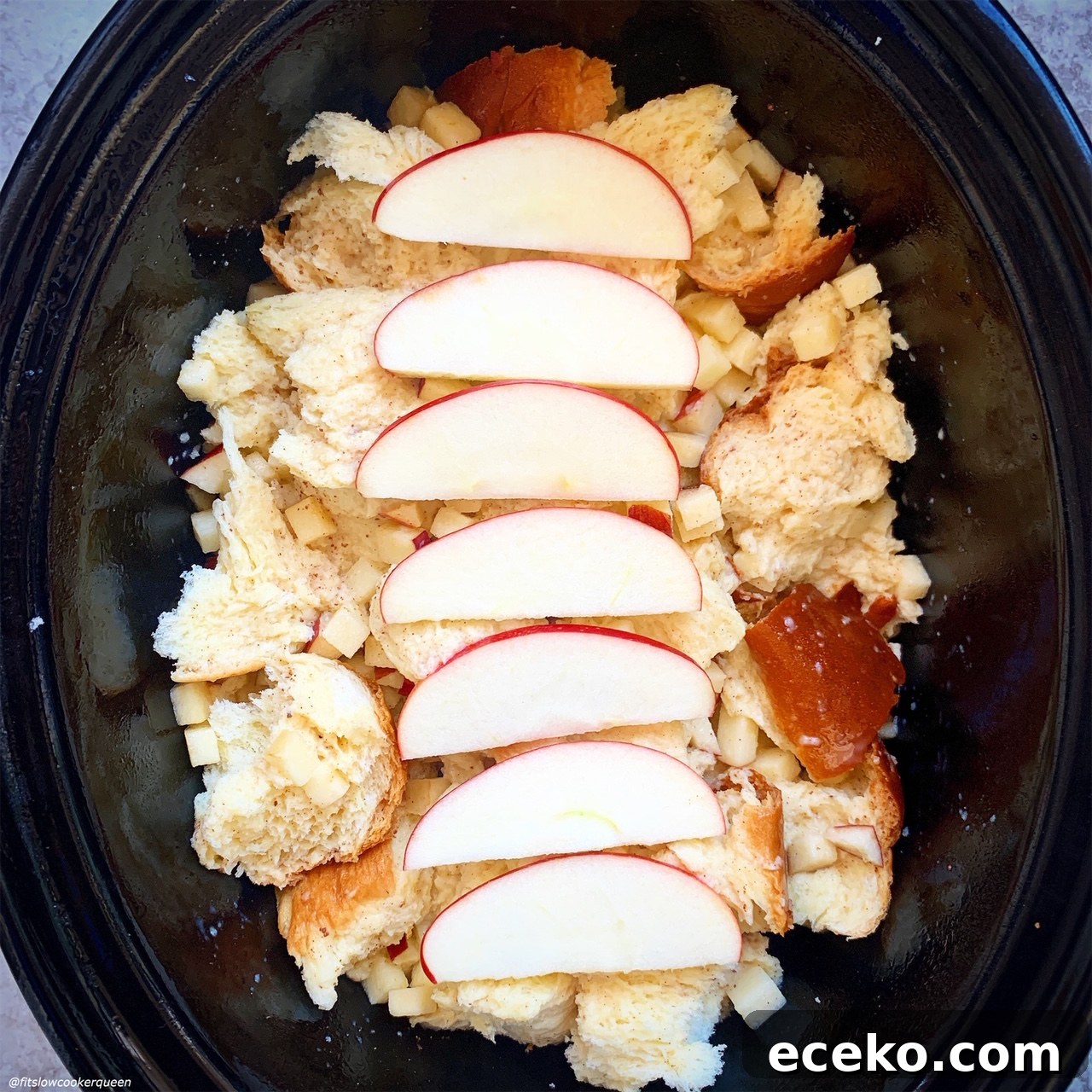 before pic of Slow Cooker Apples & Honey Challah Bread Pudding 