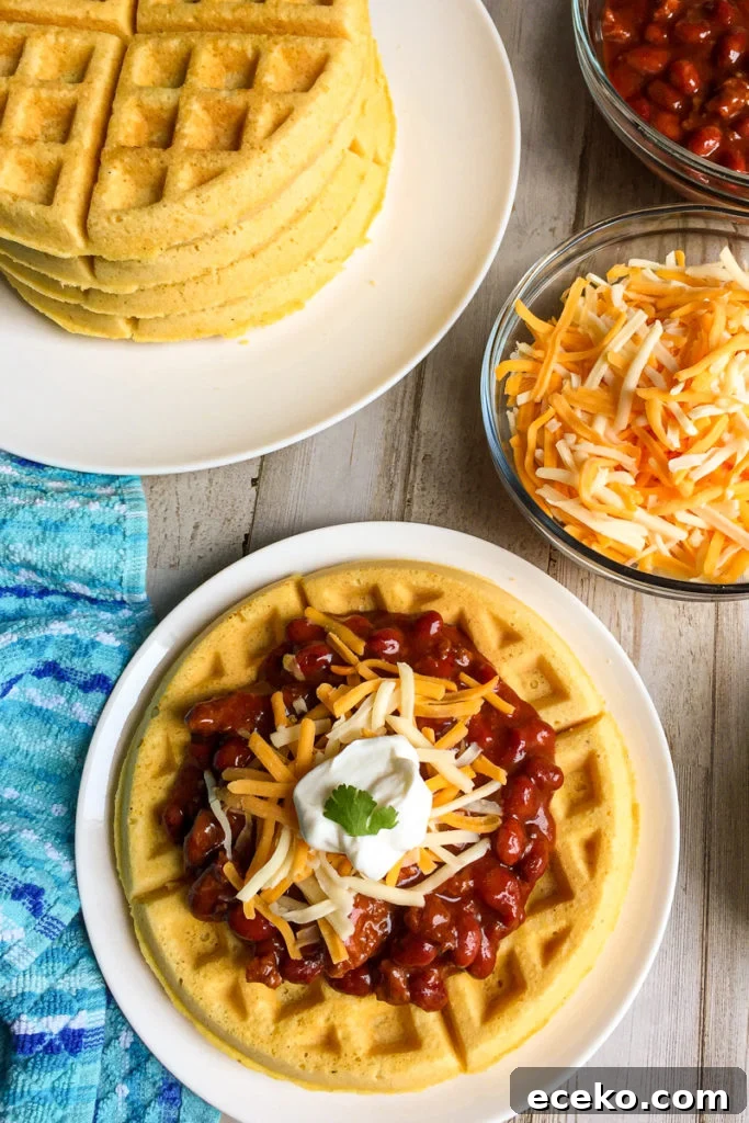 Cornbread waffles with chili