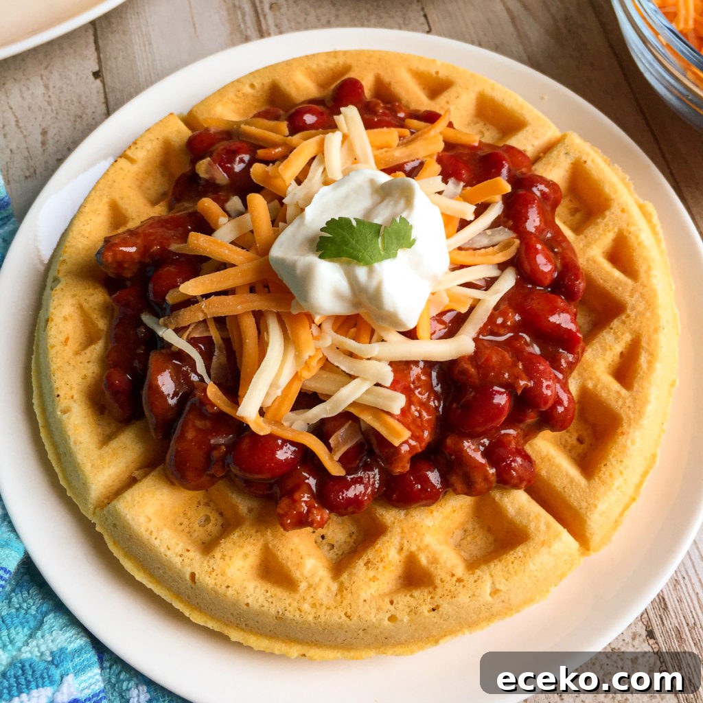 cornbread waffle with chili