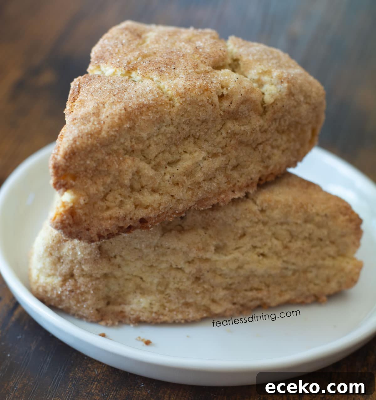 Two scones stacked on top of each other.