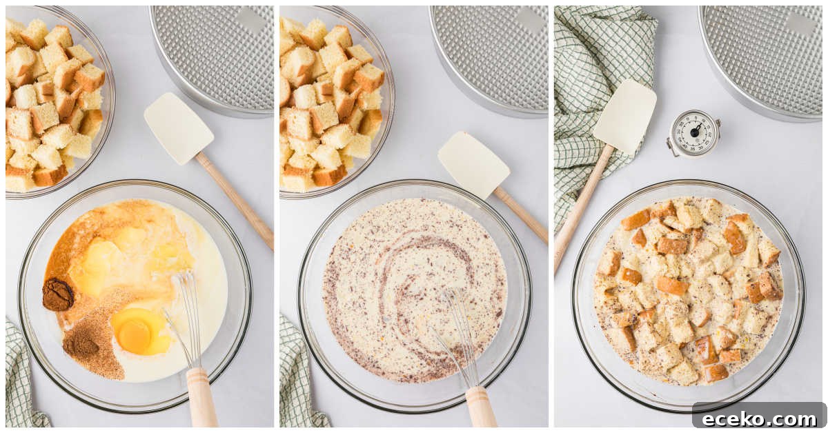 Eggnog Bread Pudding with Cinnamon-Caramel Sauce 4 Steps to make eggnog bread pudding.