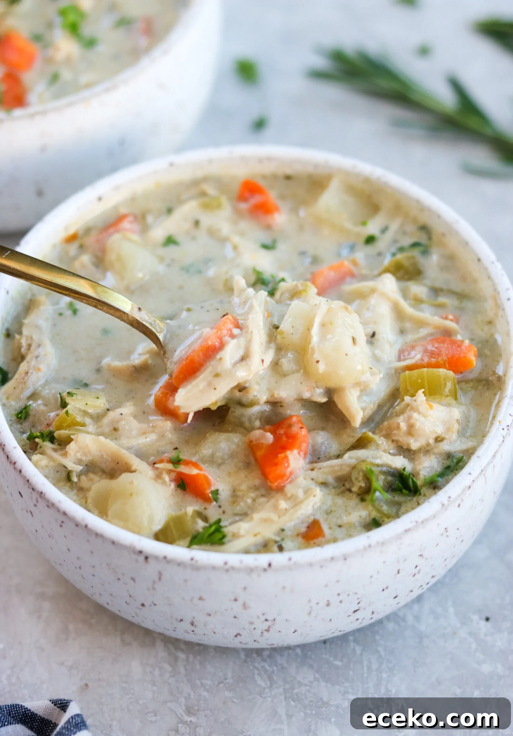 Creamy Chicken Pot Pie Soup with Vegetables 6 A spoonful of paleo chicken pot pie soup