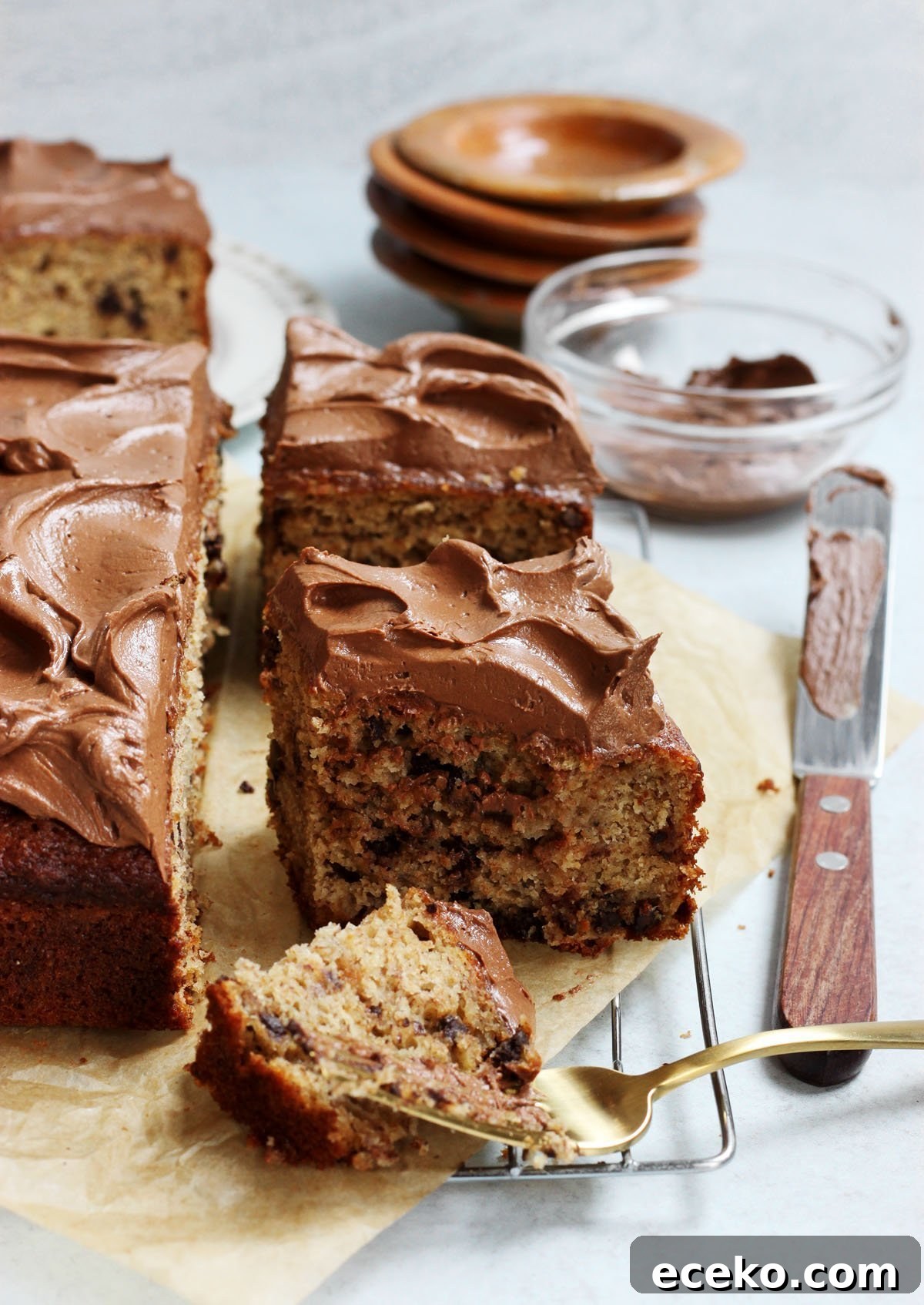 Moist Banana Chocolate Chip Cake with Milk Chocolate Frosting 7 chocolate chip banana cake