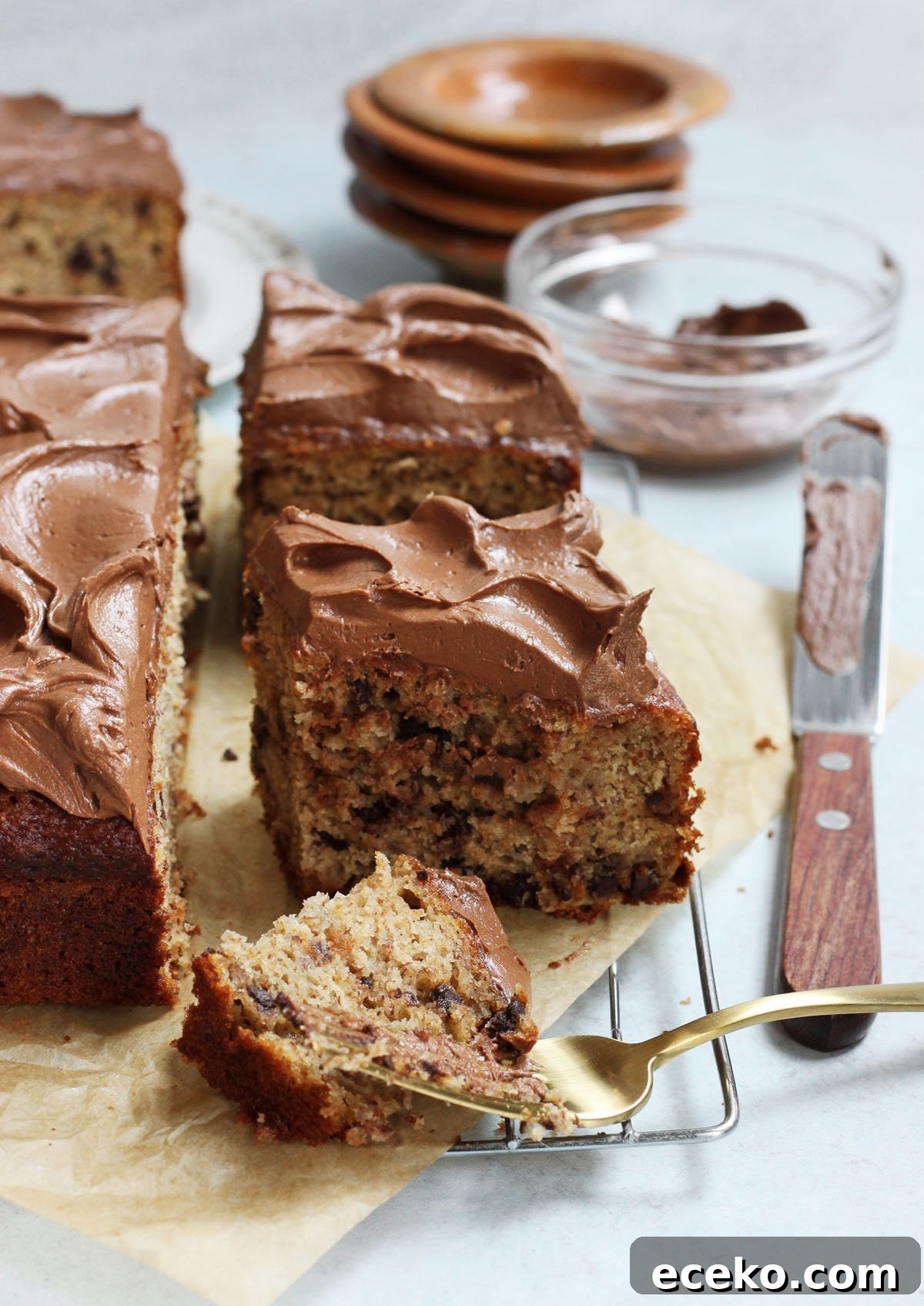 Moist Banana Chocolate Chip Cake with Milk Chocolate Frosting 9 chocolate chip banana cake