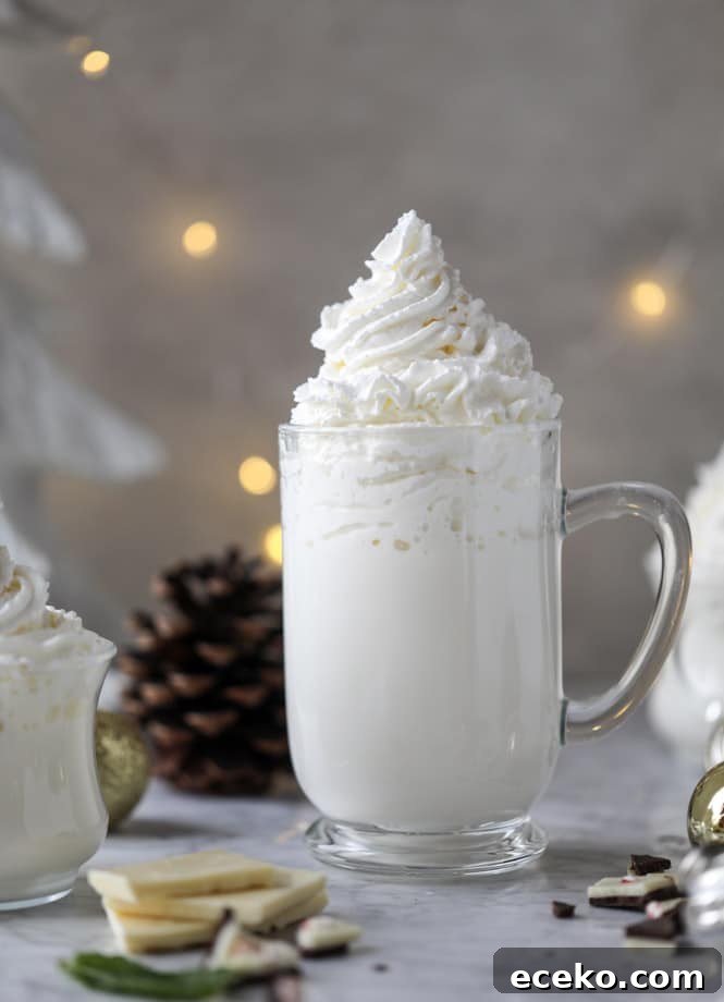 Creamy White Hot Chocolate with Fresh Mint 4 fresh mint white hot chocolate I howsweeteats.com #hotchocolate #christmas #holidays #whitechocolate