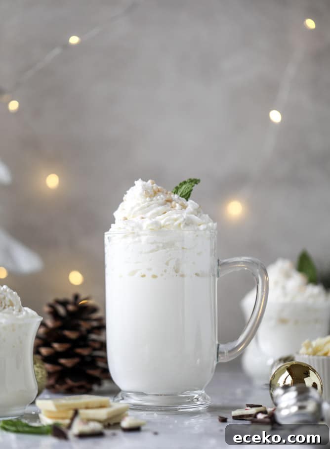Creamy White Hot Chocolate with Fresh Mint 6 fresh mint white hot chocolate I howsweeteats.com #hotchocolate #christmas #holidays #whitechocolate