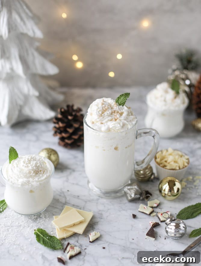 Creamy White Hot Chocolate with Fresh Mint 7 fresh mint white hot chocolate I howsweeteats.com #hotchocolate #christmas #holidays #whitechocolate