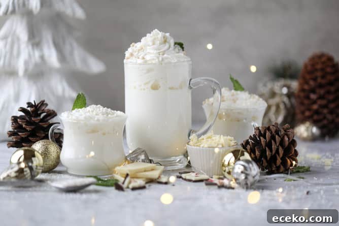 Creamy White Hot Chocolate with Fresh Mint 8 fresh mint white hot chocolate I howsweeteats.com #hotchocolate #christmas #holidays #whitechocolate