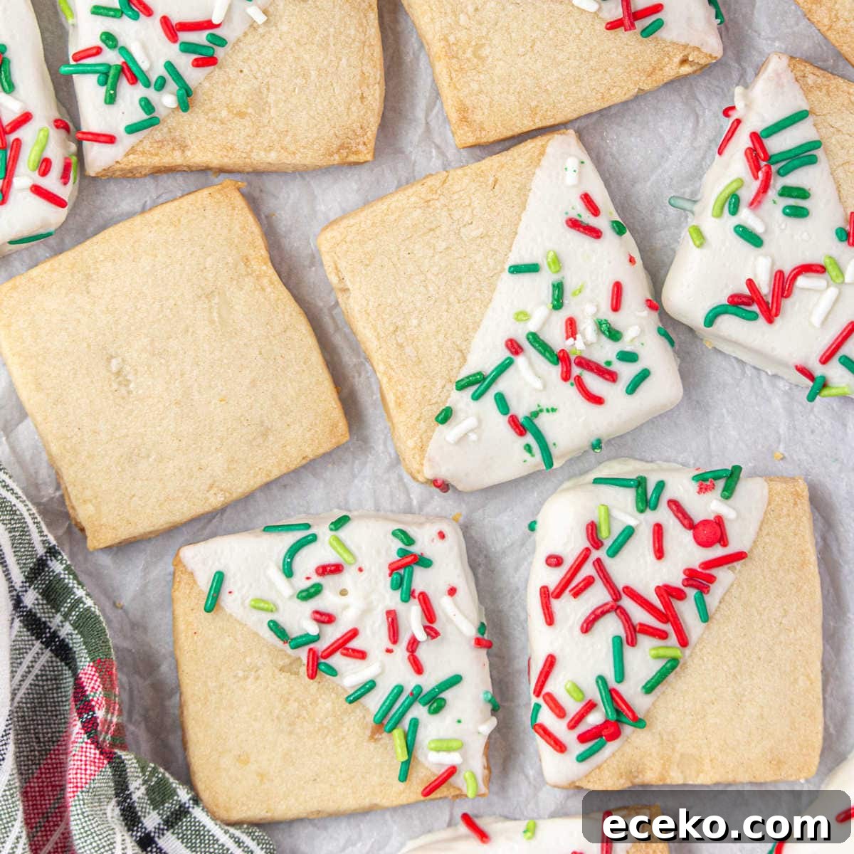 Hawaiian Shortbread Cookies with Coconut and Macadamia 15 Overhead view of decorated holiday Hawaiian shortbread cookies on a tray.